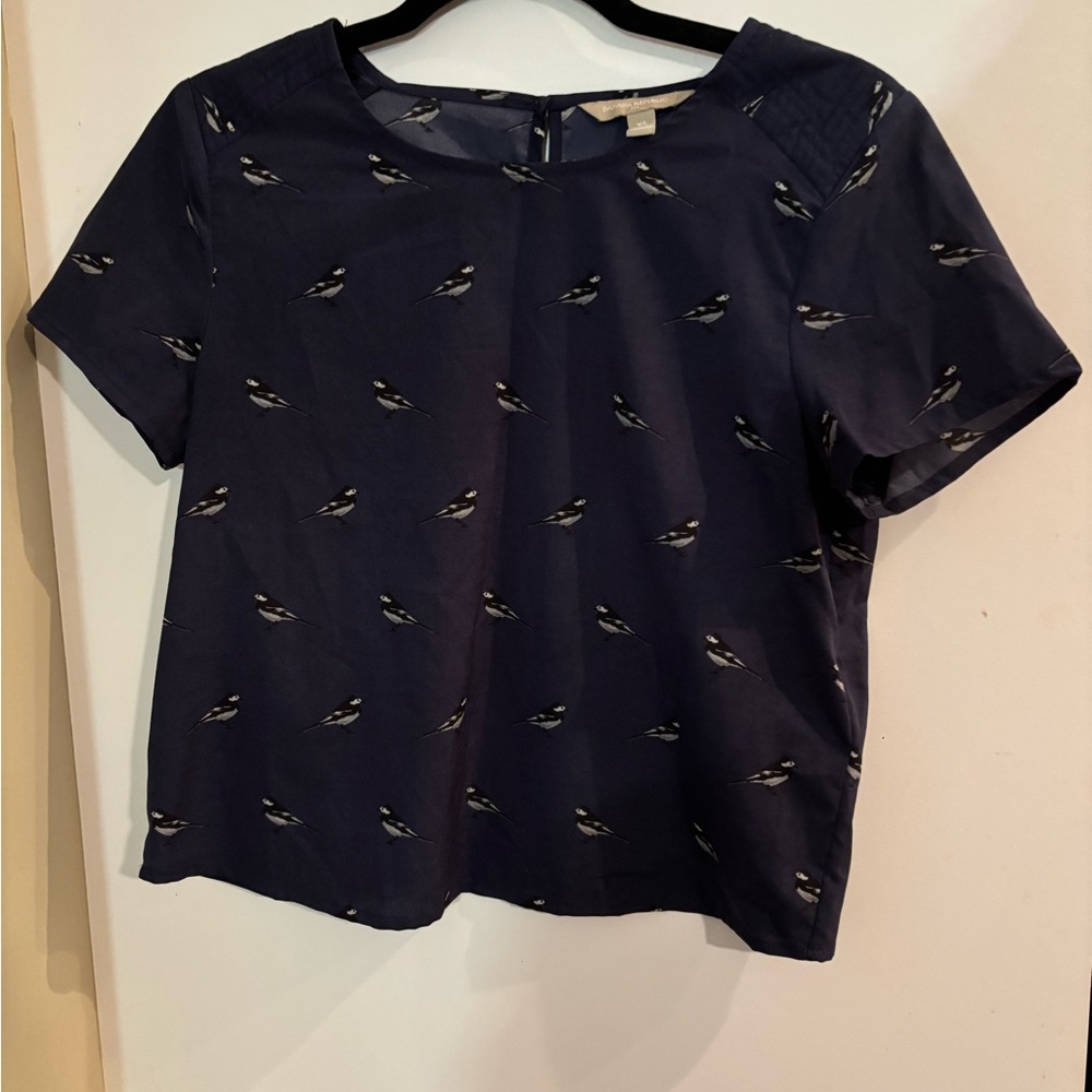 Banana Republic Blue Boxy Cropped Blouse with Peter Pan Collar